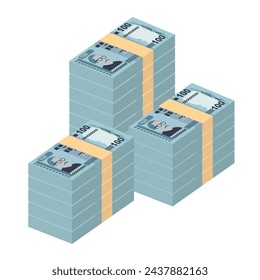 Bangladeshi Taka Vector Illustration. Bangladesh money set bundle banknotes. Paper money 100 BDT. Flat style. Isolated on white background. Simple minimal design.