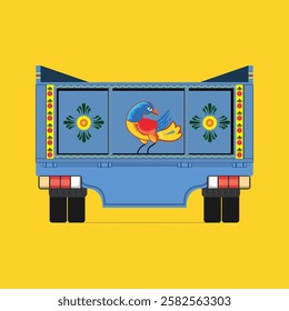 Bangladeshi vehicle truck. Vector design of truck of India in Indian art style. traditional truck back side. rickshaw painting, and a bird folk design