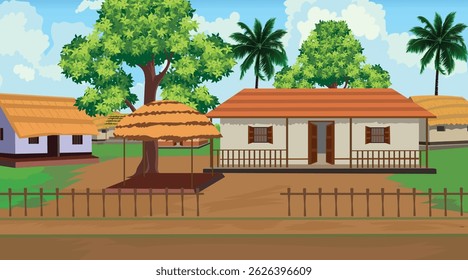 Bangladeshi Village Cartoon House Background  illustration