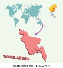 El lugar de Bangladesh en el mundo. Mapa 3D