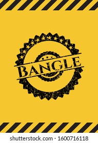 Bangle black grunge emblem inside yellow warning sign. Vector Illustration. Detailed.