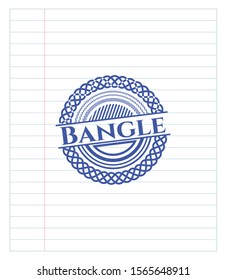 Bangle pen emblem. Blue ink. Vector Illustration. Detailed.