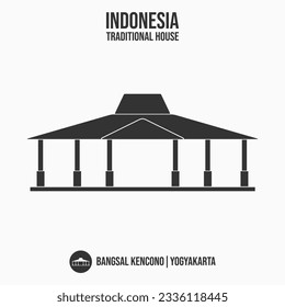 bangsal kencono, simple eps art grey bw black white flat house home from yogyakarta diy jogja local area in indonesia asia. icon old ancestral cultural heritage building, different culture each region