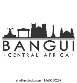 Bangui, Central African Republic Skyline Silhouette City. Cityscape Design Vector. Famous Monuments Tourism.
