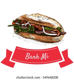 Banh Mi colorful illustration. Vector illustration of Vietnamese cuisine.