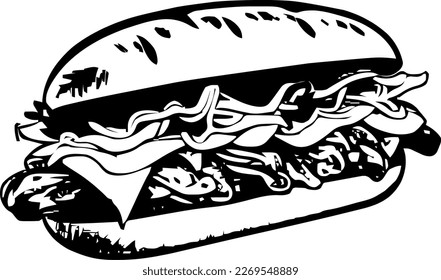 Banh mi, food, isolated, vintage drawing, vector illustration, black color