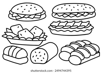 Banh Mi line art diseño de sándwich expresivo