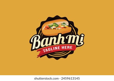 banh mi logo with a combination of a banh mi and beautiful lettering in the form of an eye catching emblem. This logo is suitable for restaurants, food trucks, cafes, etc.