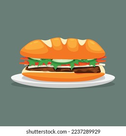 Banh mi Vietnam Food. Design with cartoon. Vector design illustration.