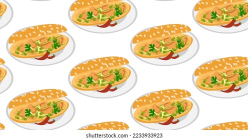 Banh Mi. Vietnamese sandwich. Seamless pattern in vector. Asian food.