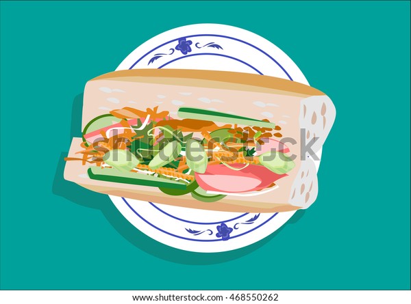 Banh Mi Vietnams Baguette Sandwich Greens Stock Vector Royalty Free