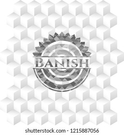 Banish realistic grey emblem with cube white background