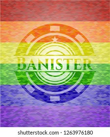 Banister emblem on mosaic background with the colors of the LGBT flag