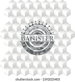 Banister grey emblem with geometric cube white background