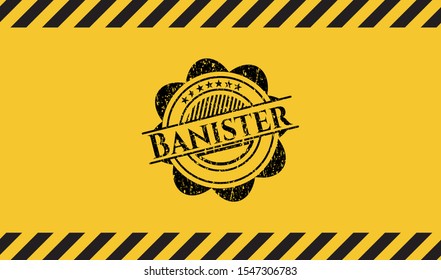 Banister inside warning sign, black grunge emblem. Vector Illustration. Detailed.