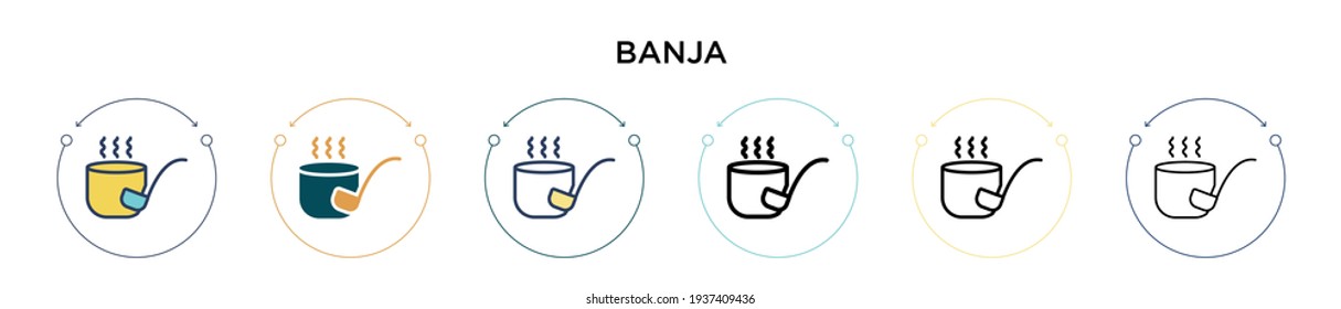 Banja icon in filled, thin line, outline and stroke style. Vector illustration of two colored and black banja vector icons designs can be used for mobile, ui, web