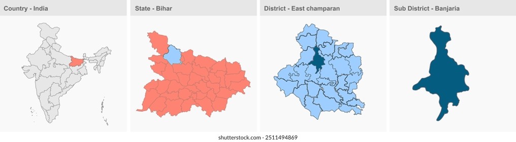 Banjaria map, East champaran District, Bihar State, Republic of India, Government of Bihar, Indian territory, Eastern India, politics, village, tourism