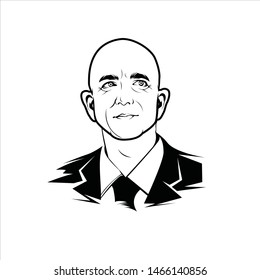 Banjarmasin, Indonesia - August 04 2019: Jeff Bezos Line Art Vector Portrait