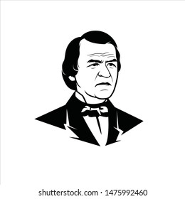 Banjarmasin, Indonesia - August 08 2019: US President Andrew Johnson (1808-1875) line art vector portrait