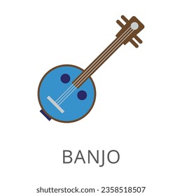 Banjo as African symbol flat vector icon. Cartoon drawing or illustration of traditional symbol on white background. Traveling, music, tourism, Africa concept