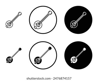 Banjo black filled and outlined icon set