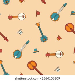 Banjo Bowler Hat Vector Seamless Pattern illustration Design