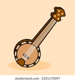 Banjo Ilustración vectorial de dibujos animados. Adecuado para instrumentos musicales tradicionales y contenido de entretenimiento