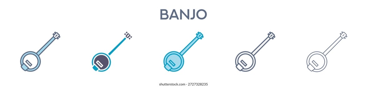 Elemento Banjo Para Diseño Gráfico - Estilos Múltiples. Ilustración vectorial De Dos Colores Y Negro. Los Diseños Múltiples De Los Iconos Se Pueden Utilizar Para El Móvil, Ui, Web