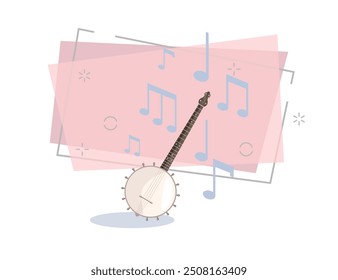 Banjo ilustración plana. Jazz, folk, música étnica. Concepto de instrumentos musicales. La Ilustración vectorial se puede utilizar para temas como música, ocio, cultura tradicional