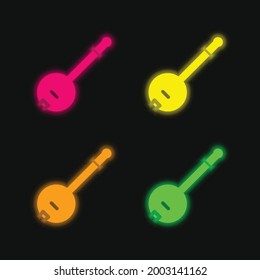 Banjo four color glowing neon vector icon