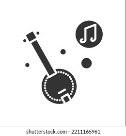 Banjo glyph icon. Traditional Caribbean string musical instrument with resonator.Classical, ethnic music. Music from different countries. Filled flat sign. Isolated silhouette vector illustration