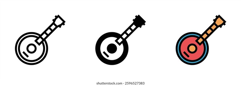 Banjo guitar icon. Banjo guitar icon in line design, flat design, and simple color design. Banjo guitar vector illustration. Editable stroke EPS 10