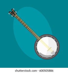 Banjo guitar icon stringed musical instrument classical orchestra art sound tool and acoustic symphony stringed fiddle wooden vector illustration.