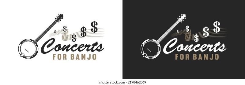 Banjo Guitar Music For Concert With Dollar Tones Music Illustration Symbol Logo Vector