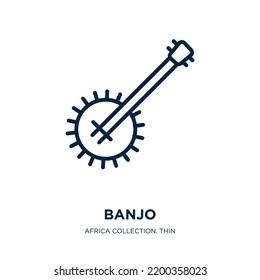 banjo icon from africa collection. Thin linear banjo, music, collection outline icon isolated on white background. Line vector banjo sign, symbol for web and mobile