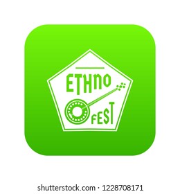 Banjo icon green vector isolated on white background