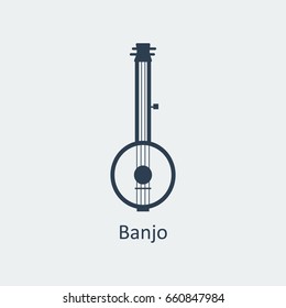 Banjo icon. Musical symbol. Silhouette vector icon