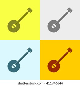 Banjo Icon on Four Different Backgrounds. Eps-10.