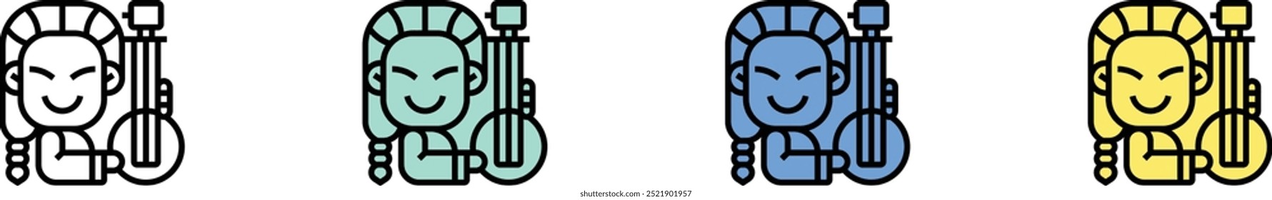 banjo icon. Outline, Green, Blue and Yellow Style Design Isolated On White Background