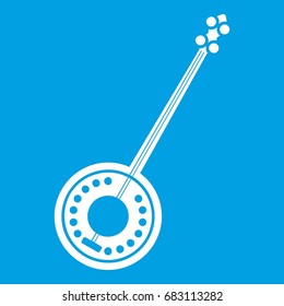 Banjo icon white isolated on blue background vector illustration