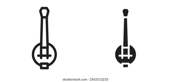 Banjo icons in black line and filled versions