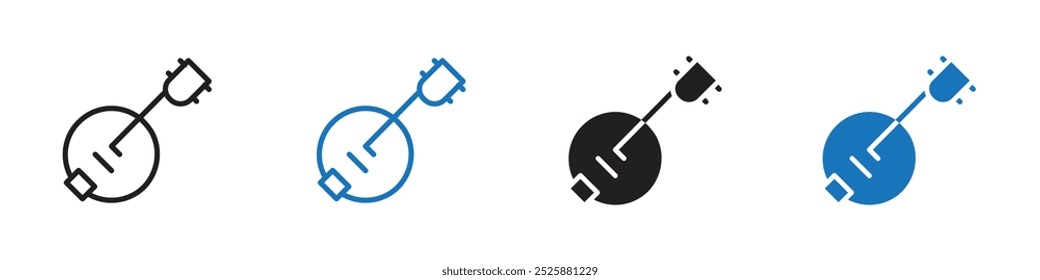 Banjo instrument icon linear graphics set Vector en negro