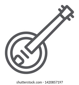 Banjo line icon, music and string, folk musical instrument sign, vector graphics, a linear pattern on a white background, eps 10.