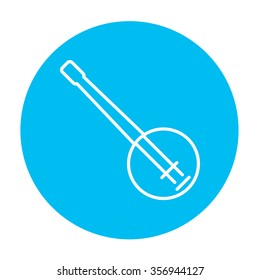 Banjo line icon for web, mobile and infographics. Vector white icon on the light blue circle isolated on white background.