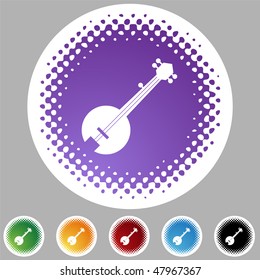 Instrumento musical banjo isolado em um fundo branco.