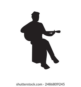 Banjo music instrument playing a silhouette man illustration
