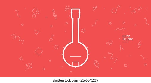 Banjo. Music Poster. Vector illustration. Minimalist, simple design. Cover, print, banner, flyer.