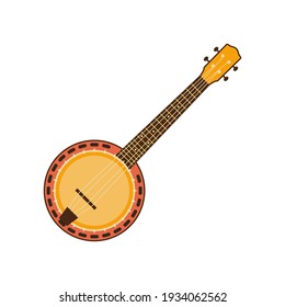 Banjo is a musical instrument. Color vector illustration of a flat contour style. White isolated background.