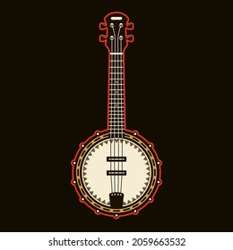 Banjo musical instrument in colored style isolated on dark background vector illustration