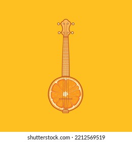 Banjo Orange Country Guitar. African-American Music Instrument. Retro Musical Instrument.